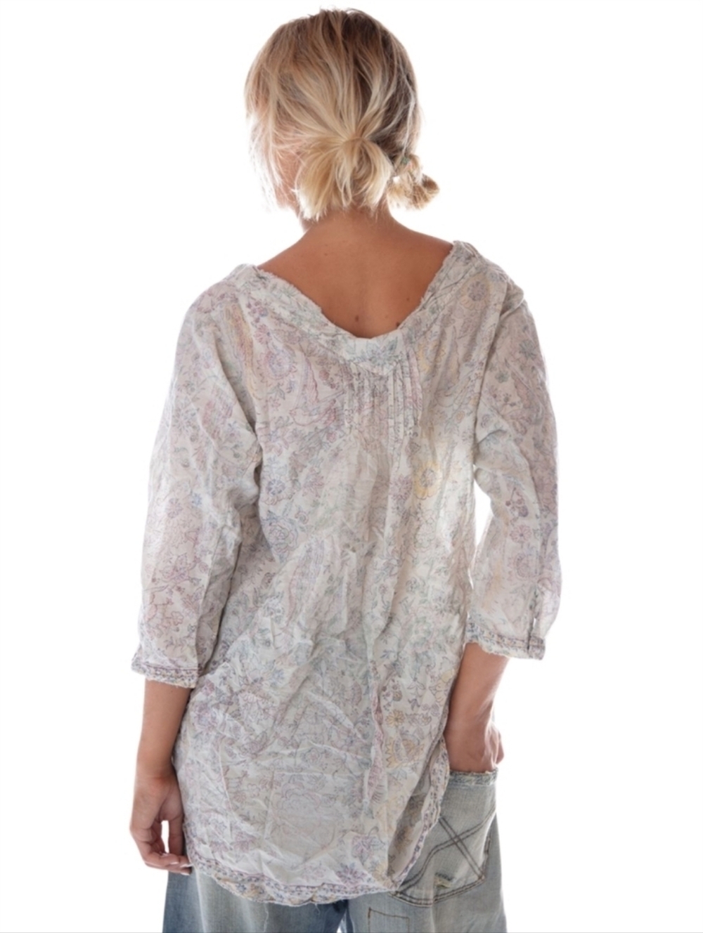 Magnolia Pearl Blockprint Bondi Blouse OOAK OS Rare Piece Of Art - Picture 2 of 15